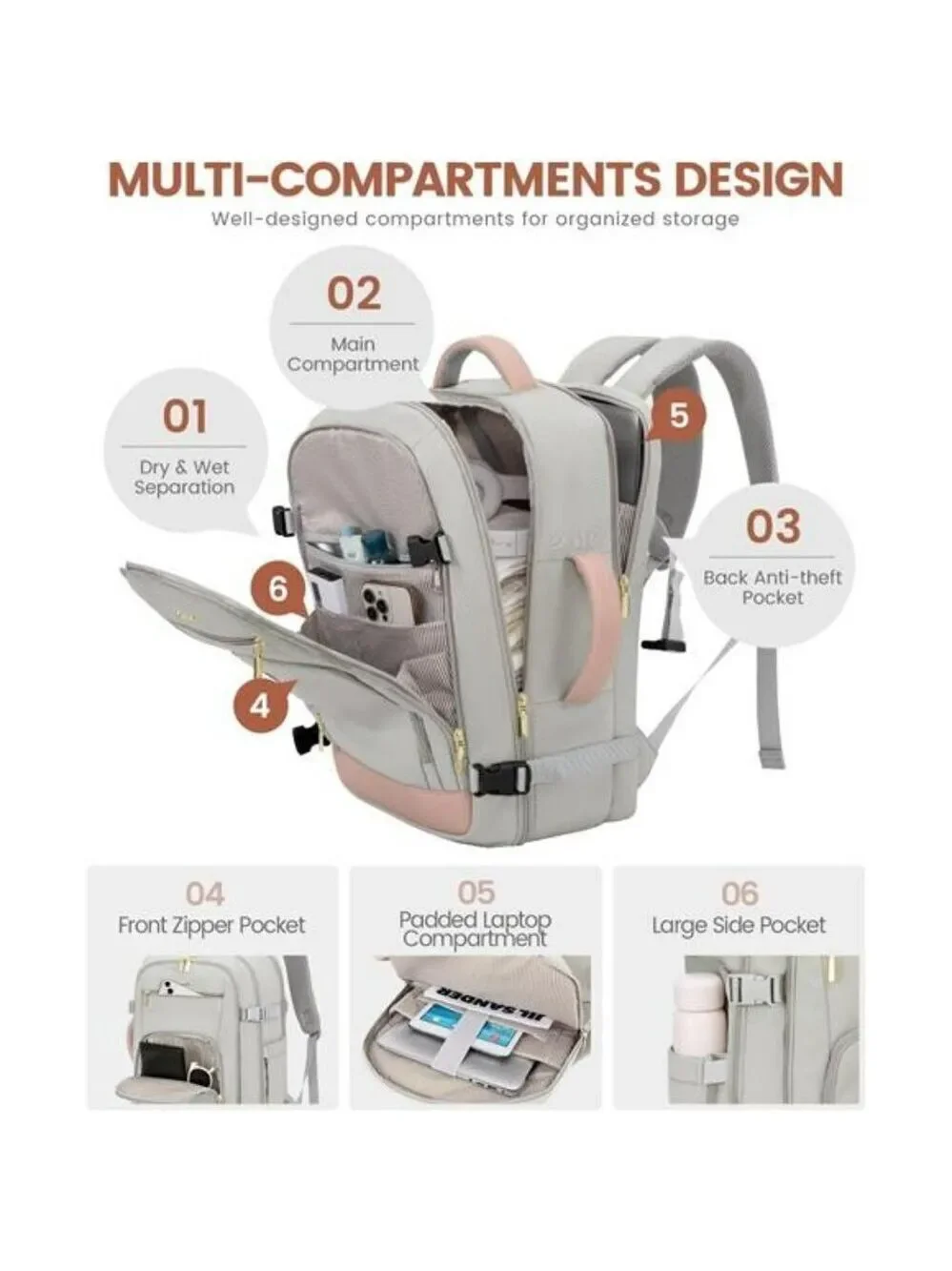 LOVEVOOK Travel Backpack Women 40L Carry On Laptop Bag TSA Approved Waterproof